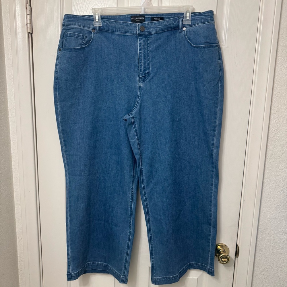 Susan Graver Jeans Wide Leg Blue Denim Women’s Plus Size 22WP High Rise NWT